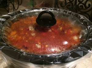 Taco soup in the crock-pot with the liner.