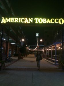 Old tobacco warehouses that were remodeled into restaurants and shops.